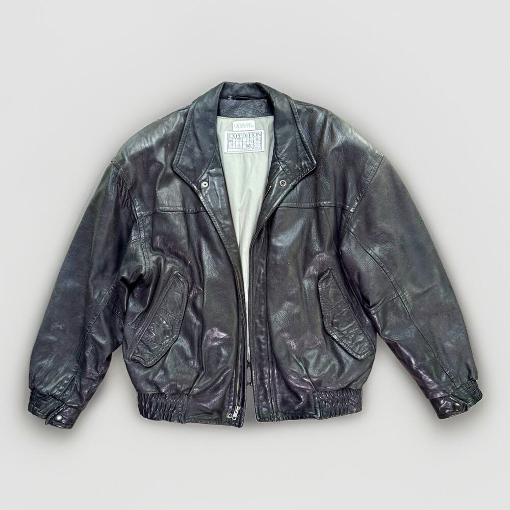Vintage Overland Outfitters Robert Comstock Leather Bomber Jacket L Black 90s